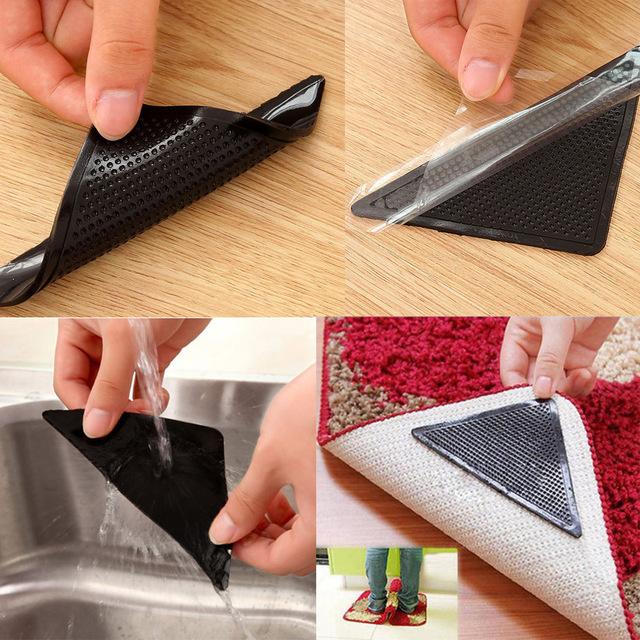 Reusable 4 Pcs Rug Carpet Mat Grippers Anti Slip Pads