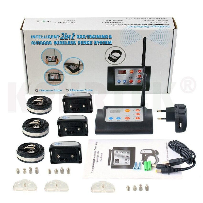 2 IN 1 WIRELESS ELECTRONIC DOG FENCE SYSTEM AND DOG TRAINING